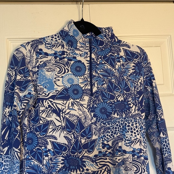 IBKUL Bamboo Gardens Blue and White Quarter Zip size S - Picture 4 of 13